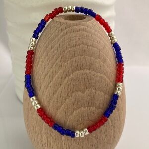 STRETCH Beaded Anklet Red & Blue
